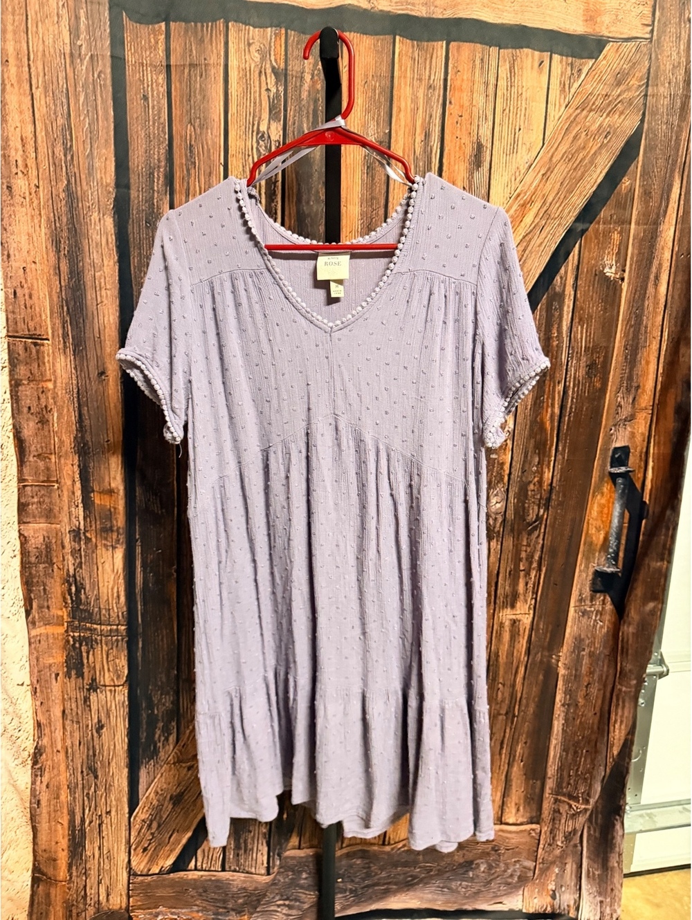Knox Rose Lavender Textured V-Neck Dress with Trim Detail, Medium